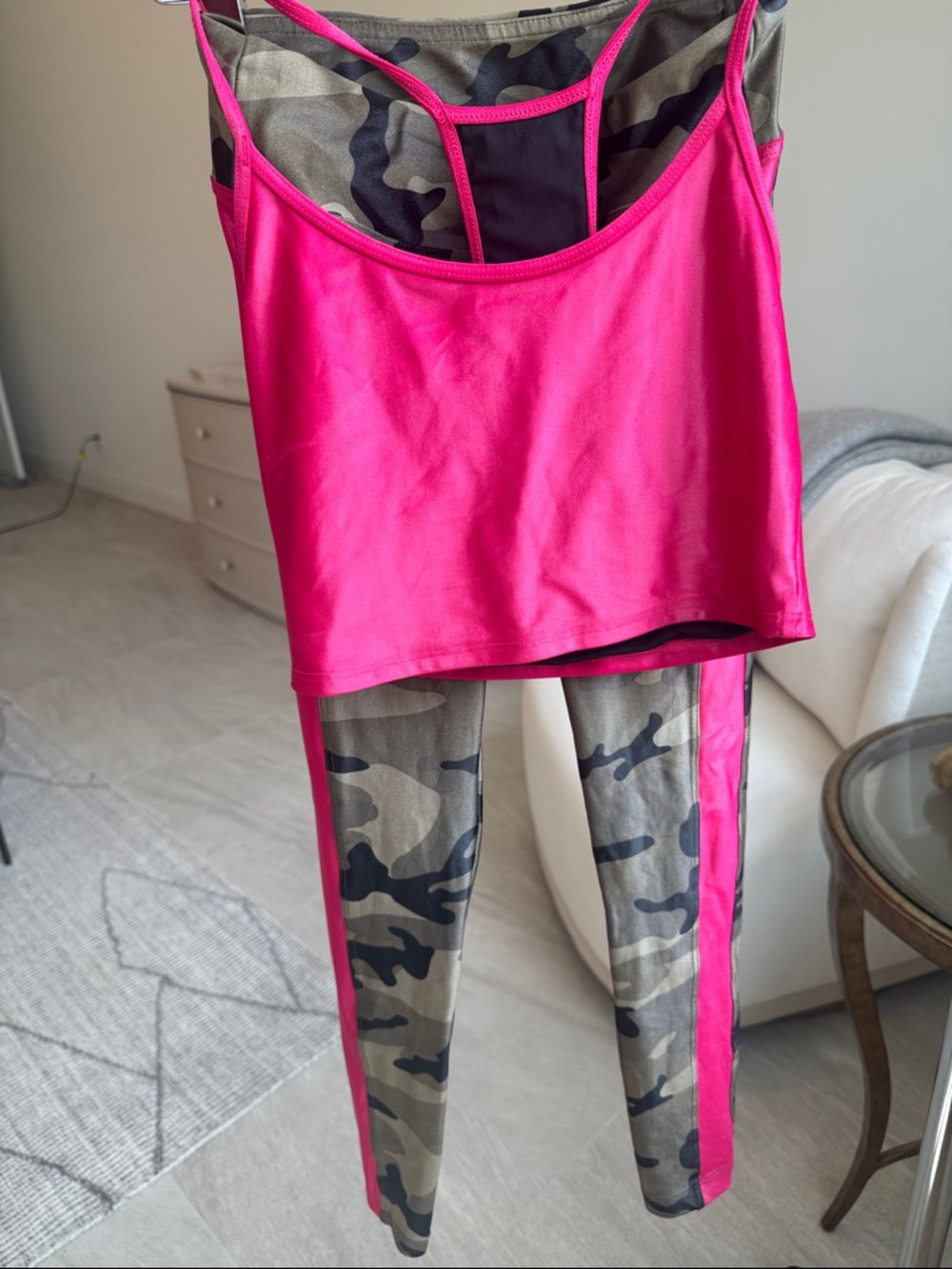 Pink & Olive Camo Active Tank and Leggings Set